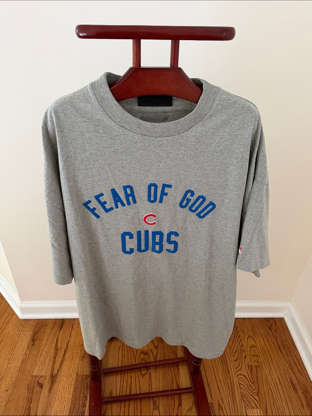 Fear of God Grey Cubs Logo Tee with Blue & Red Accents